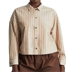 NWT Everlane Brown and White Striped The Woven PJ Top